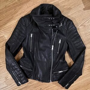 AllSaints Steine Moto Black Lamb Leather Jacket
